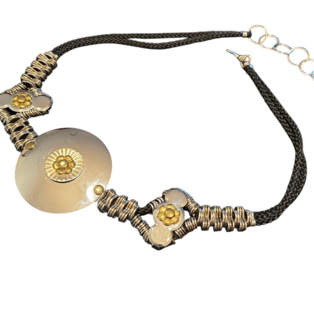 Vintage Artisan Made in Korea Silver Gold Tone Pendant Statement Belt